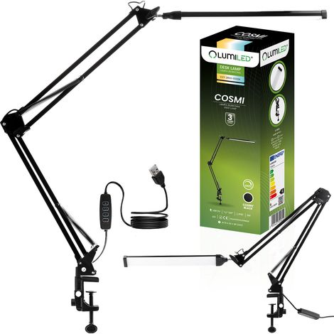 Lampada da scrivania a LED COSMI, lampada da tavolo, 8W CCT, dimmerabile tramite USB, nera, Lumiled