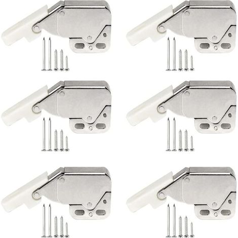 6 pièces Serrure d'armoire à Ressort, Mini Loquets Tactiles, Loqueteaux à Ressort, Mini Latch, Latch Loqueteaux, Appuyez pour Ouvrir et Fermer, avec Vis de Montage, pour Armoire de Cuisine (1/5)