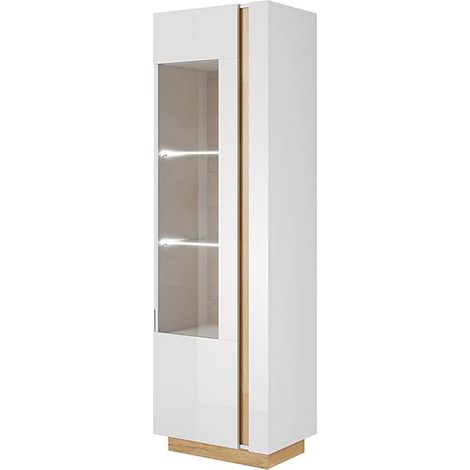 Vitrine MURARI - 1 porte - Avec LEDs - Blanc brillant et chêne (1/5)