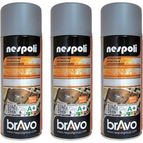 Lot de 3 bombes de peinture professionnelle Nespoli antirouille - gris