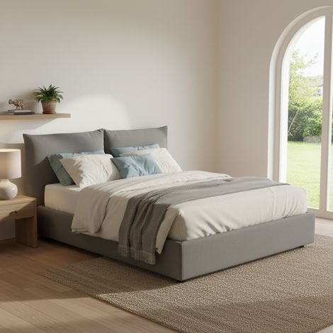 Talamo Italia Cama matrimonial Tiziana, Cama contenedor con revestimiento de tela, 100% Made in Italy, Apertura frontal, adecuado para colchón 160x190 cm, Gris, con embalaje reforzado (1/5)