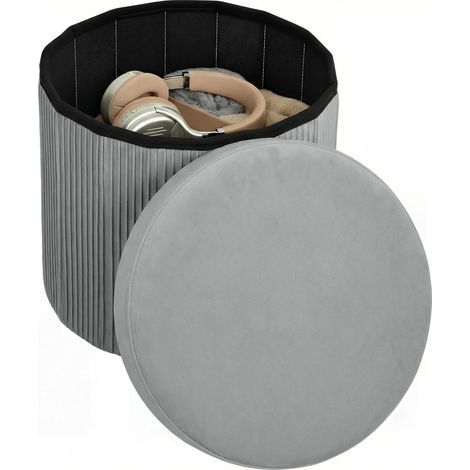 Banc coffre ottoman pliable, 35 L, 38 x 38 x 38 cm, revêtement en velours, coffre de rangement gris foncé (1/5)