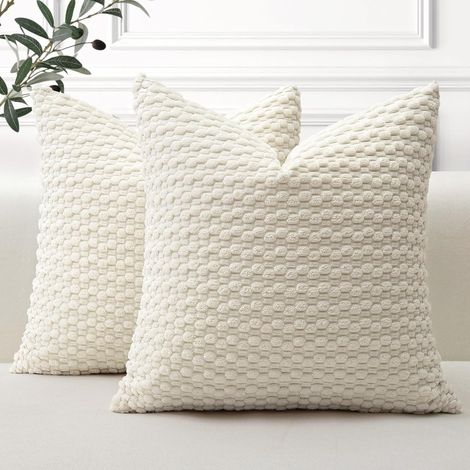 Set di 2 federe decorative in velluto a coste granulare, morbide federe geometriche per divano, per casa, soggiorno, camera da letto, divano, 40x40 cm, crema beige (1/5)