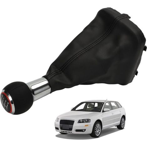 Pommeau Levier Vitesses Pour Audi A3 8P 2003-2013,6 Vitesses,Soufflet Cuir Alcantara Avec Anneau Surpiqûres Ruges[CA76] (1/5)