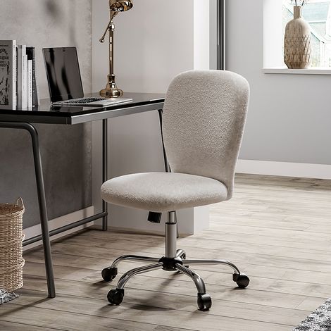 White Plush Office Chair with Wheels No Arms (1/5)