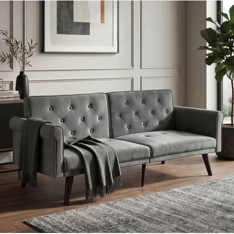 2-Sitzer Schlafsofa mit verstellbarer Rückenlehne Samt Grau OKMYHOME (1/5)