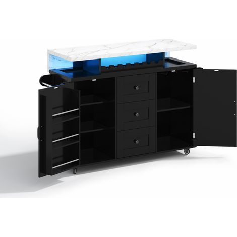 Isla de cocina con tablero abatible, carrito de cocina de MDF negro, 120 x 60 x 93 cm (1/5)