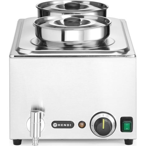 Bain-Marie électrique, avec robinet de vidange, chauffe–plat buffet, température 30–85 °C, inclus 2 bacs ronds avec couvercles, 8 L, 220V, 1000W, 604x332x(H)315mm, inox (1/4)