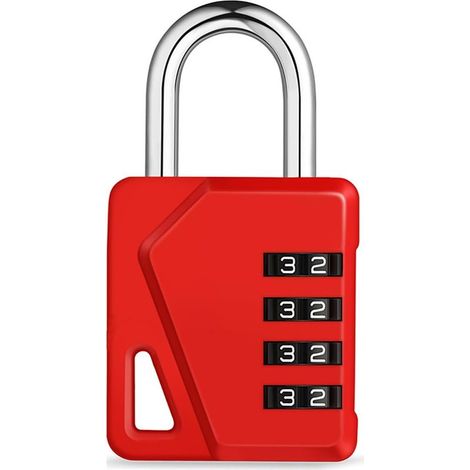 Cadenas Code, Cadenas à Code 4 Chiffres Pour College, Casier Vestiaire Sport, Abri de Jardin, Portail (Rouge) (1/5)