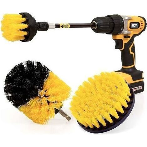 pair Lot de 4 brosses de nettoyage pour perceuse électrique, ensemble de fixation longue et longue, kit de brosses à récurer tout usage pour coulis, sol, baignoire, douche, carrelage (1/5)