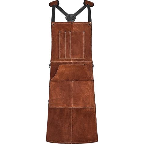 Pour se protéger en soudure, tablier soudeur en cuir avec 6 poches, résistant à la chaleur et aux étincelles (1/5)