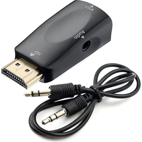 Convertisseur HDMI vers VGA – Résolution 1080p – Adaptateur audio Jack 3.5mm – Plug and Play sans alimentation externe (1/5)