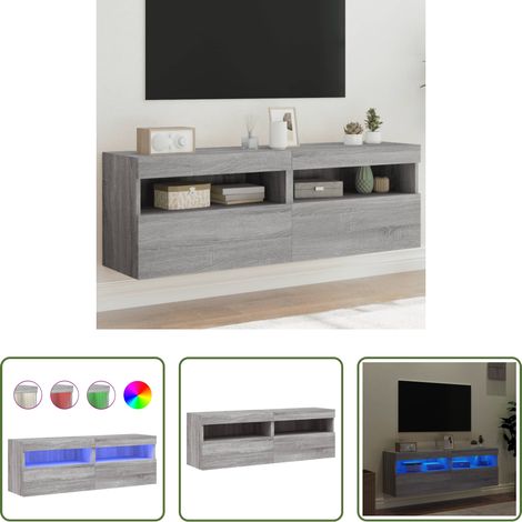 LED-Leuchten - TV-Wandschränke mit LED-Leuchten 2 Stk. Grau Sonoma 60x30x40 cm (1/5)