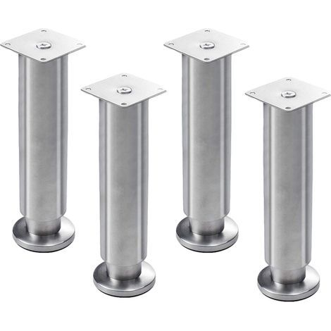 4 verstellbare Möbelfüße, Möbelfüße aus Edelstahl, Stützfüße aus gebürstetem Metall, Sofafüße, Schrankfüße, Tischbeine aus Metall, dickes Material, Silber (30 cm) (1/5)