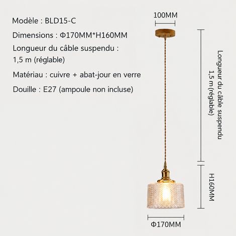 Suspension modèle C en Verre Nordique pour Chambre et Bar sans ampoule 23 × 23 × 20 cm 1 kg – Livraison gratuite