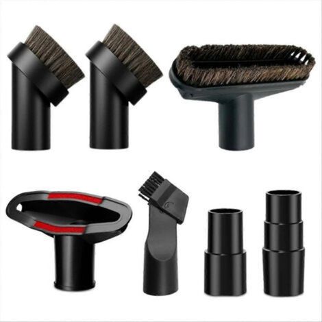 Juego de 7 cepillos para aspiradora con adaptador: cepillo redondo suave de crin de caballo de 3,2 cm (1,25 pulgadas) para suelos y tapicerías.