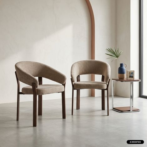 Lot de 2 fauteuils vintage acier effet bois foncé et tissu texturé - Gloria Bois foncé / Taupe (1/5)