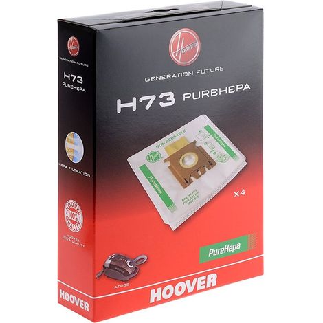 Hoover H73 Sacchetti per Aspirapolvere, Originali, in Microfibra, Pure Epa, Anti-odore, Extra Capienti, Compatibili con Aspirapolvere a Traino Hoover Athos, 4 Pezzi