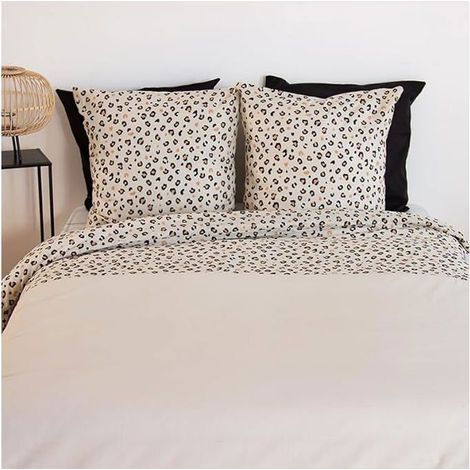 Parure de lit - CÔTÉ DÉCO - 240 x 260 cm - Réversible - 100% coton - Léopard beige