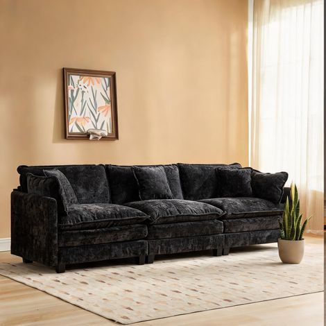 Canapé 3 places en tissu chenille noir avec modules coloris noir (1/5)