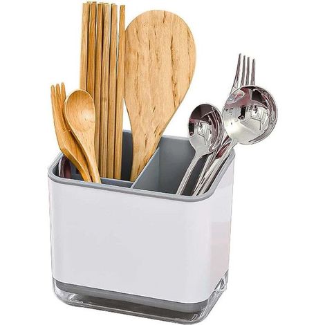 Ecleanfy - Égouttoir à couverts de cuisine, étagère à couverts à trois compartiments, pour ranger couteaux, fourchettes et cuillères. (1/5)