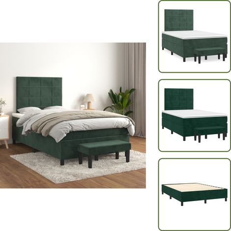 Tête de lit réglable - vidaXL Sommier à lattes de lit et matelas Vert foncé 120x200cm Velours - Banc multifonctionnel (1/5)