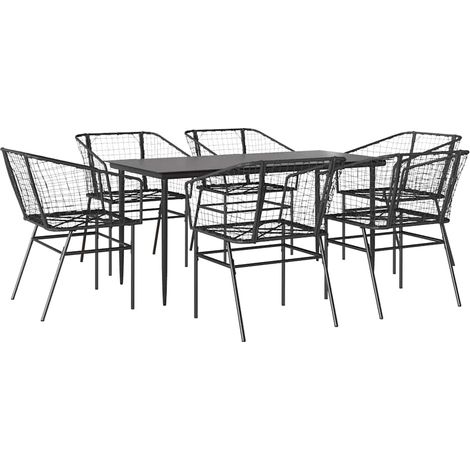Ensemble à manger de jardin 7pcs Mobilier de jardin noir poly rotin verre (1/5)