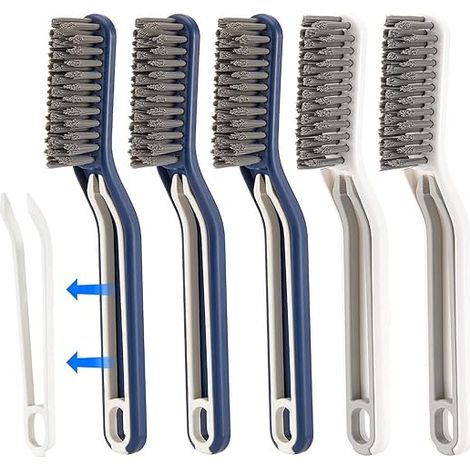 5 Pcs Brosse à Joints de Sol Multifonctionnelle de Bain, Brosse de Nettoyage à Sol 2 en 1 avec Clips, Brosse à Fissures Outil de Nettoyage de La Salle de Bain Brosse à Poils Durs pour Bain Toilettes (1/5)