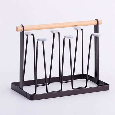 Tassenabtropfgestell mit 6 Haken, Holzgriff, galvanisiertem Eisen, platzsparend, 13 x 23,5 x 18,5 cm, Becherorganizer für Zuhause und Büro, Bronze (1/3)