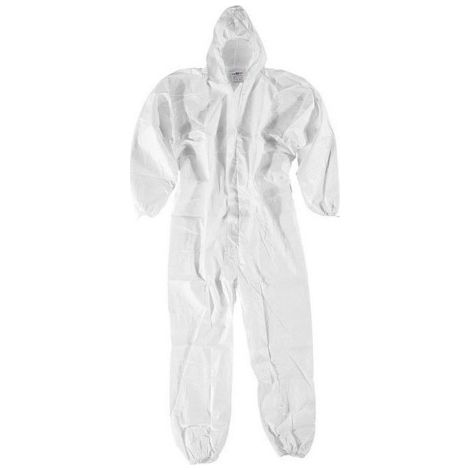 Ecowork tuta bianca microporosa antistatica art.10460 tg XL tipo 5/6 DPI 3o categoria con cerniera e cappuccio protezione contro gli agenti chimici Bianco XL (1/2)