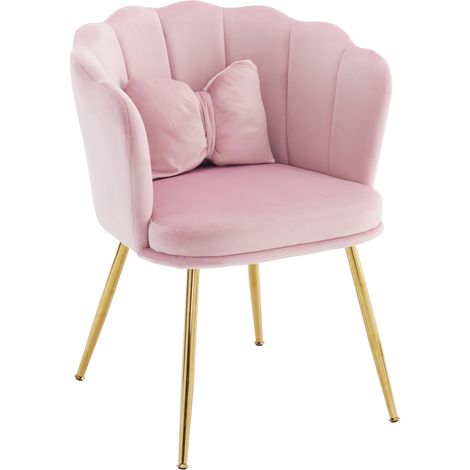 Sillón decorativo de terciopelo rosa con respaldo floral y patas metálicas doradas (1/5)