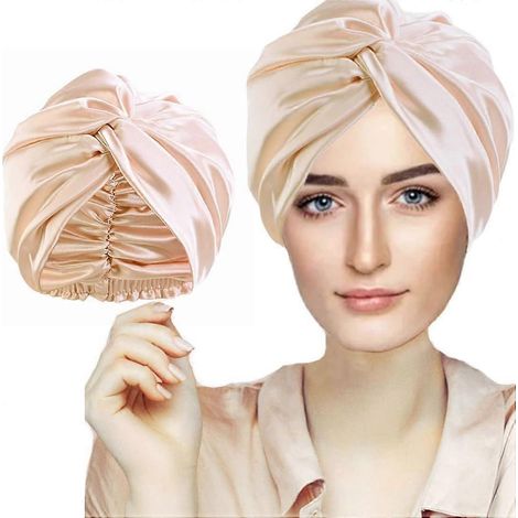 Bonnet de cheveux en imitation soie, double couche, bandeau doux et soyeux avec élastique résistant, rose (1/5)