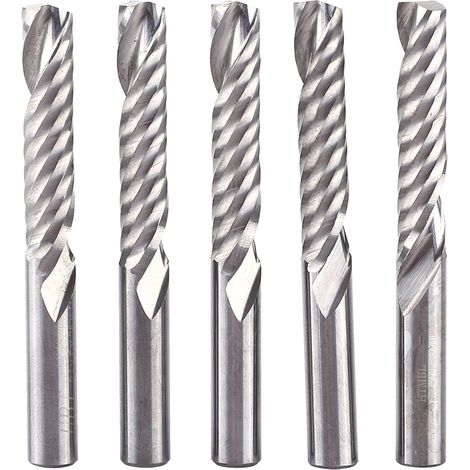 Fraise hélicoïdale carbure monobloc 6x32mm, lot de 5, fraise à une seule goujure, outil CNC pour défonceuse, mèche de fraisage spirale, coupe nette, usage professionnel (1/5)
