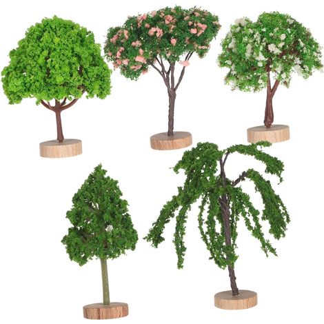Mini Arbres Maquette Réalistes en Plastique et Bois Lot de 5 Verts (1/5)