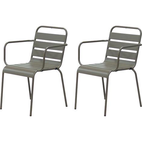 Lot de 2 chaises de jardin en métal taupe avec accoudoirs - BACA (1/5)