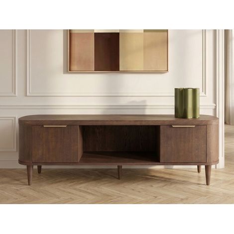 BOBOCHIC - Meuble TV 2 portes 200 cm MAZARGUES placage chêne massif Marron foncé (1/5)