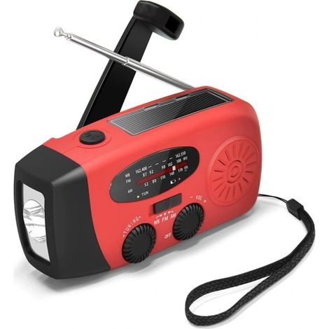 Filiyano – lampe torche et batterie – Radio à manivelle avec cellule solaire, lampe torche et batterie externe 2000 MAH, signal SOS rouge (1/5)