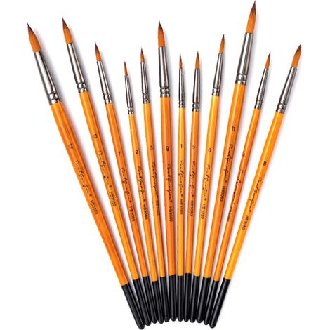 12 pcs dessiner pinceaux ensemble kit artiste pinceau avec poils en nylon pour acrylique aquarelle aquarelle gouache visage peinture grand art dessin fournitures peintre étudiants - rond (1/5)