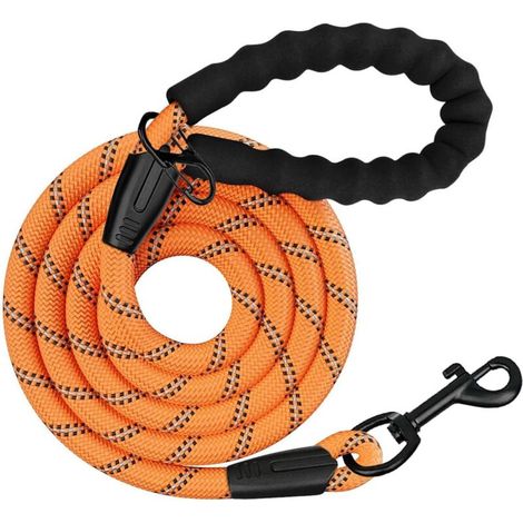 Laisse pour chien, poignée rembourrée, laisse de sécurité, avec fil réfléchissant en nylon résistant, orange, longueur 2 m - largeur 1,2 cm, convient à toutes les tailles (1/4)