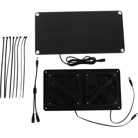 Ventilateur Solaire 12V 20W avec Panneau Monocristallin 3W, Double Ventilateur de Refroidissement pour Voiture et Serre (1/4)