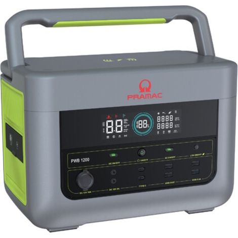 Pramac – Groupe électrogène portable 1200W – Système de stockage d'énergie – Rechargeable par prise, groupe électrogène ou panneau solaire – Autonomie élevée - PWB1200