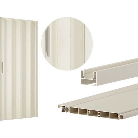 Porta a soffietto in PVC avorio H210 cm con maniglia e chiusura magnetica
