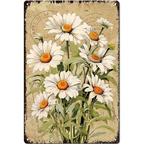 Panneau Métal Fleurs Étain pour Jardin,Affiche Vintage Métal,Impression Artistique,Marguerites en Fleurs,Plaques Murales,Décoration Suspendre pour Jardin,Cour,Ferme,Maison,Salon,30x20cm (1/5)