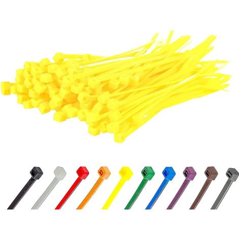 Lange, robuste silberne Kabelbinder, 370 mm x 4,8 mm, 100er-Packung, mit hochwertigem Nylon-Reißverschluss (100 mm x 2,5 mm), gelb