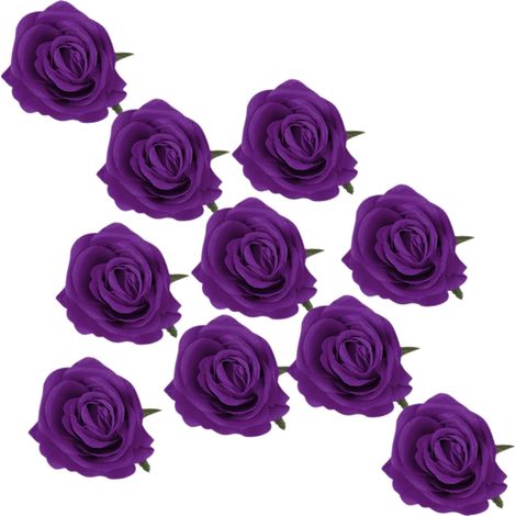 cabeza de rosa artificial, flor de tela realista, decoración para bodas, fiestas y hogar, morado oscuro. (1/5)