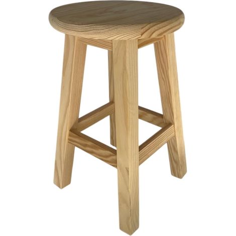 Tabouret Rond en Bois Massif de Couleur Naturelle 29 x 29 x 50 cm (1/5)