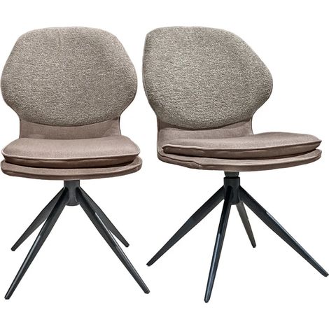 Lot 2 chaises pivotantes 360° en tissu chiné et Mohair taupe – MELY (1/5)