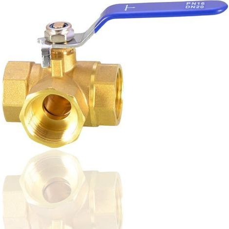 1 Vanne à boisseau sphérique 3 voies DN20, Laiton, Acier inoxydable, Eau Air Huile Gaz (1/5)