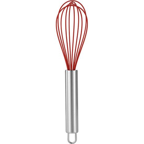 Fouet à œufs professionnel - 20 cm - Acier inoxydable et silicone alimentaire - Fouet à œufs de cuisine - Lot de 2 - Rouge (1/5)