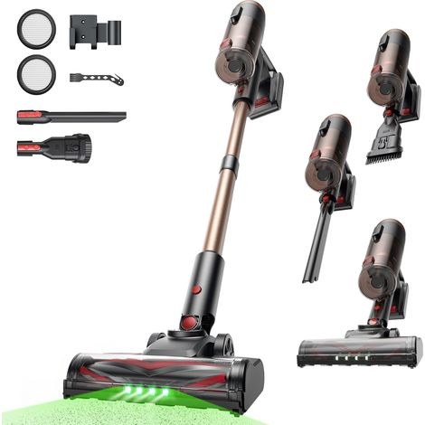 Proscenic P011 Ultra Aspiradora sin Cable, 55KPa/550W Potencia Extrema, hasta 55 Min Autonomía, Aspiradora Escoba con Luz LED Verde GreenEye, Cepillo Anti-enredos para Pelo de Mascotas, Suelo y Alfomb